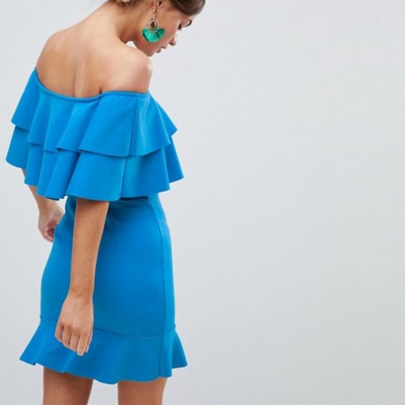 NWT Asos Frill Bardot Mini Dress, sz US 10 - Picture 1 of 9